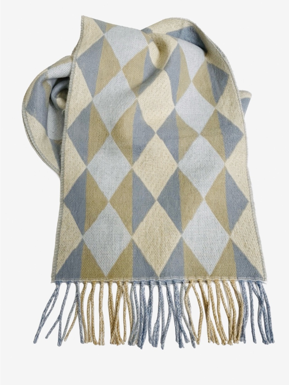 100% Cashmere Scarf Made in Scotland Diamond Argyle Blue Beige Scottish Wool